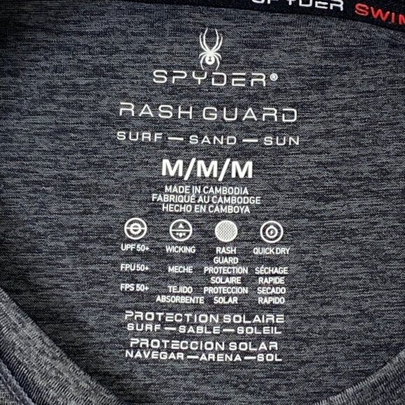 Spyder Swim Rashguard Shirt Mens size Medium Long Sleeve UPF 50+ Swimwear Gray - Picture 8 of 10